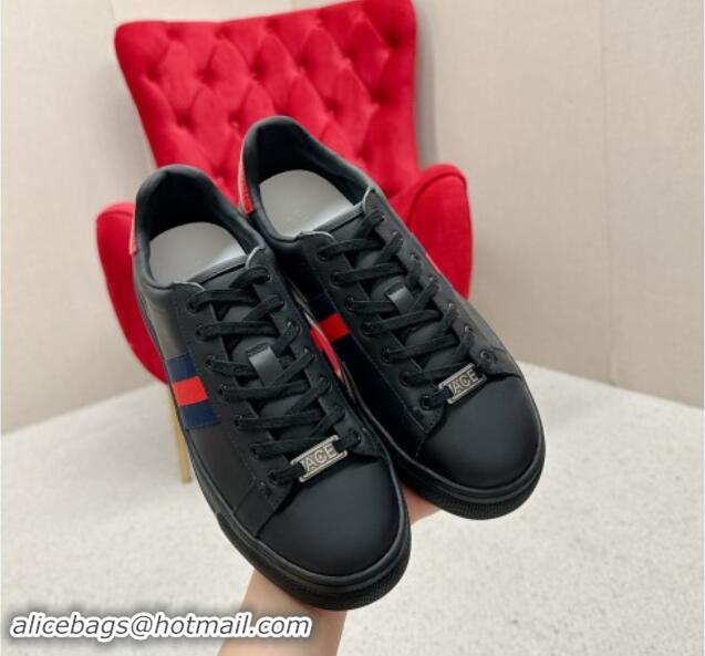 Trendy Design Gucci Ace Leather Platform Sneakers with Web Black/Red 1014106