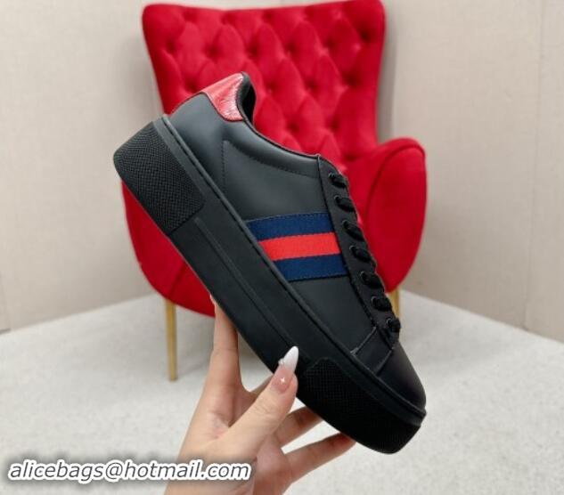 Trendy Design Gucci Ace Leather Platform Sneakers with Web Black/Red 1014106