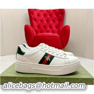 Popular Style Gucci Ace Leather Platform Sneakers with Web White/Green 1014107