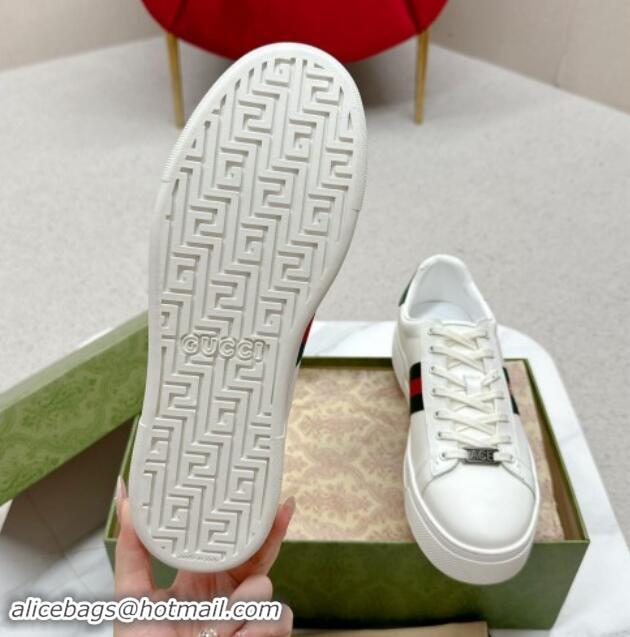 Popular Style Gucci Ace Leather Platform Sneakers with Web White/Green 1014107