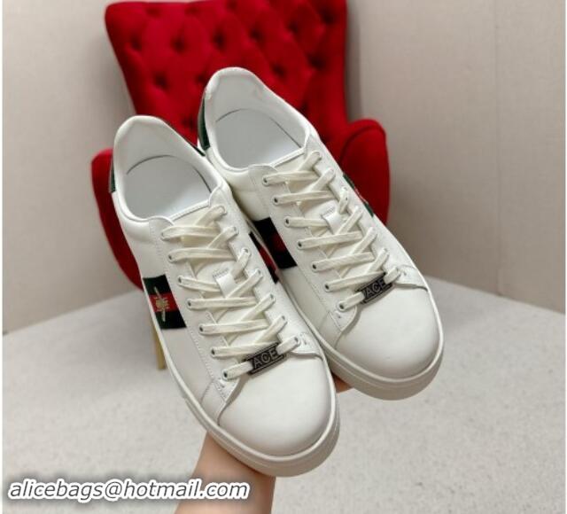 Popular Style Gucci Ace Leather Platform Sneakers with Web White/Green 1014107