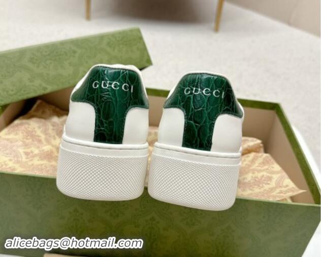 Good Quality Gucci Ace Leather Platform Sneakers with Web White/Green 1014109