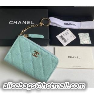 Inexpensive Chanel Grained Calfskin Zip Card Holder Wallet AP0221 Light Green 2024