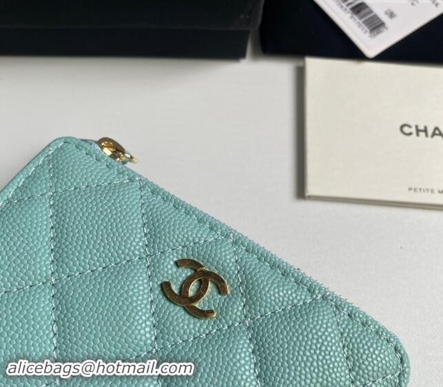 Inexpensive Chanel Grained Calfskin Zip Card Holder Wallet AP0221 Light Green 2024