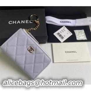 Buy Discount Chanel Grained Calfskin Zip Card Holder Wallet AP0221 Light Purple 2024