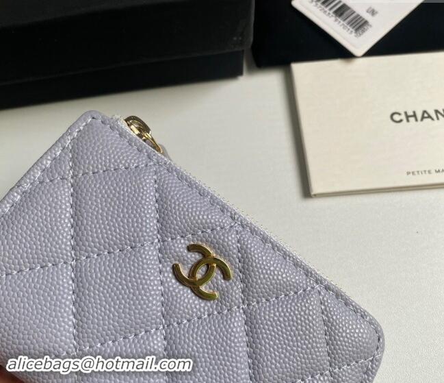 Buy Discount Chanel Grained Calfskin Zip Card Holder Wallet AP0221 Light Purple 2024