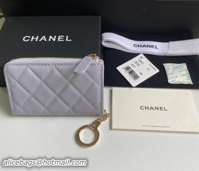 Buy Discount Chanel Grained Calfskin Zip Card Holder Wallet AP0221 Light Purple 2024