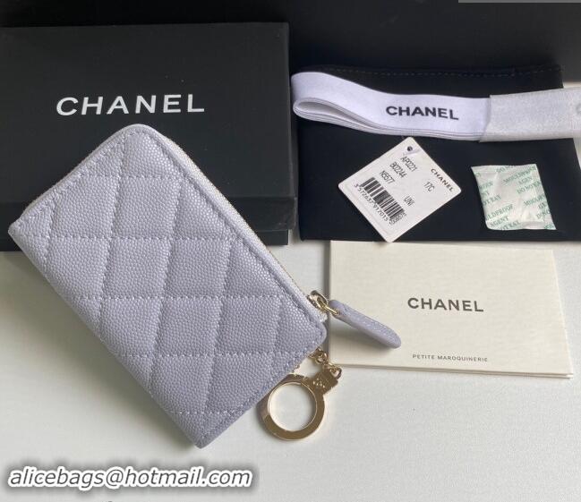 Buy Discount Chanel Grained Calfskin Zip Card Holder Wallet AP0221 Light Purple 2024