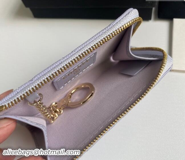 Buy Discount Chanel Grained Calfskin Zip Card Holder Wallet AP0221 Light Purple 2024