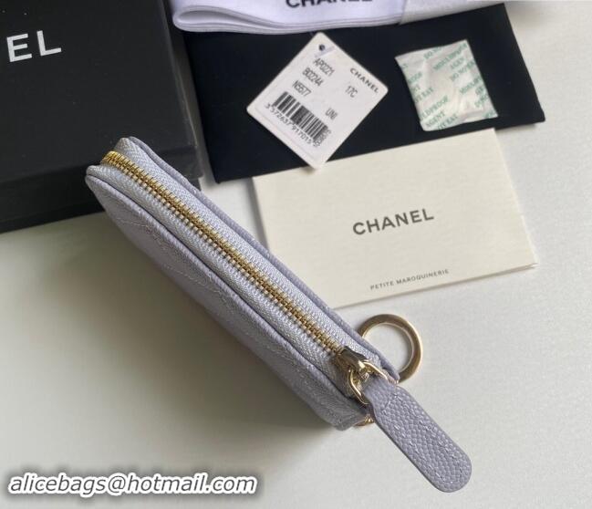 Buy Discount Chanel Grained Calfskin Zip Card Holder Wallet AP0221 Light Purple 2024