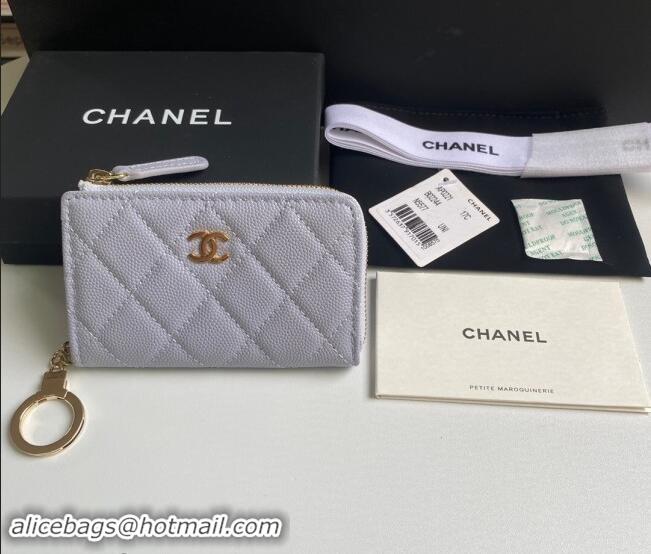 Buy Discount Chanel Grained Calfskin Zip Card Holder Wallet AP0221 Light Purple 2024