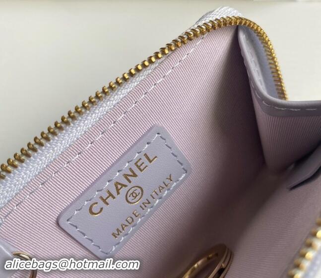 Buy Discount Chanel Grained Calfskin Zip Card Holder Wallet AP0221 Light Purple 2024