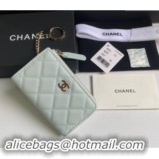 Grade Cheap Chanel Grained Calfskin Zip Card Holder Wallet AP0221 Pale Green 2024