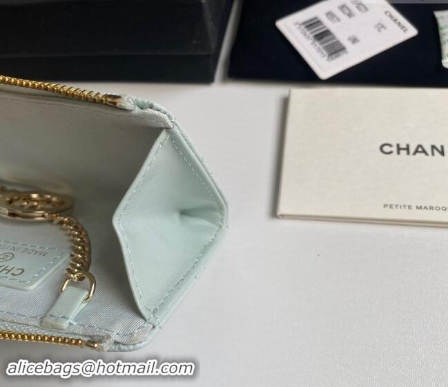 Grade Cheap Chanel Grained Calfskin Zip Card Holder Wallet AP0221 Pale Green 2024