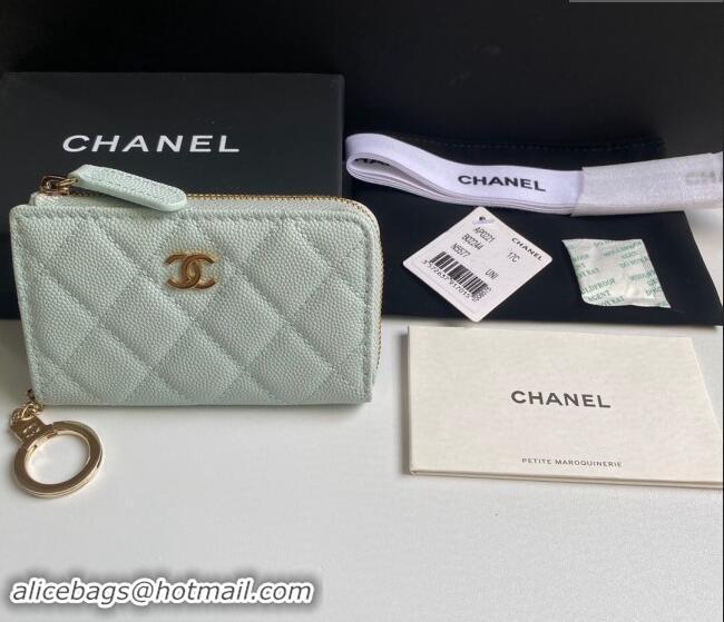 Grade Cheap Chanel Grained Calfskin Zip Card Holder Wallet AP0221 Pale Green 2024