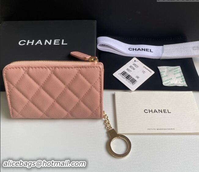 Buy Best Price Chanel Grained Calfskin Zip Card Holder Wallet AP0221 Light Pink 2024