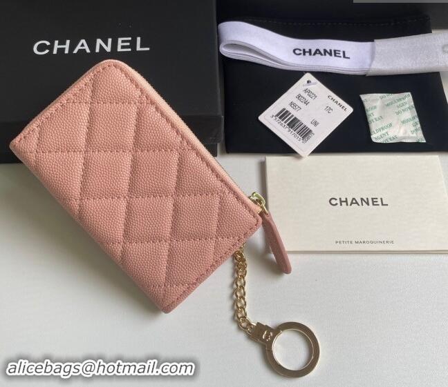 Buy Best Price Chanel Grained Calfskin Zip Card Holder Wallet AP0221 Light Pink 2024