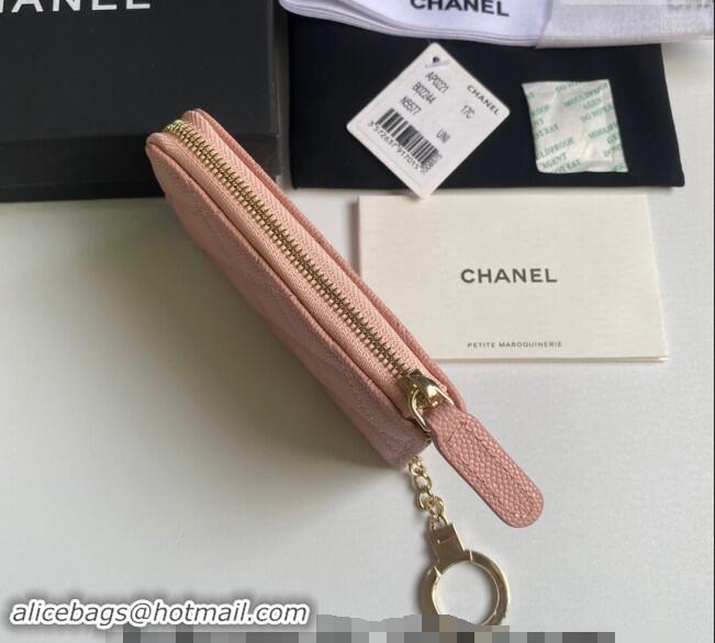 Buy Best Price Chanel Grained Calfskin Zip Card Holder Wallet AP0221 Light Pink 2024