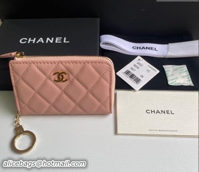 Buy Best Price Chanel Grained Calfskin Zip Card Holder Wallet AP0221 Light Pink 2024