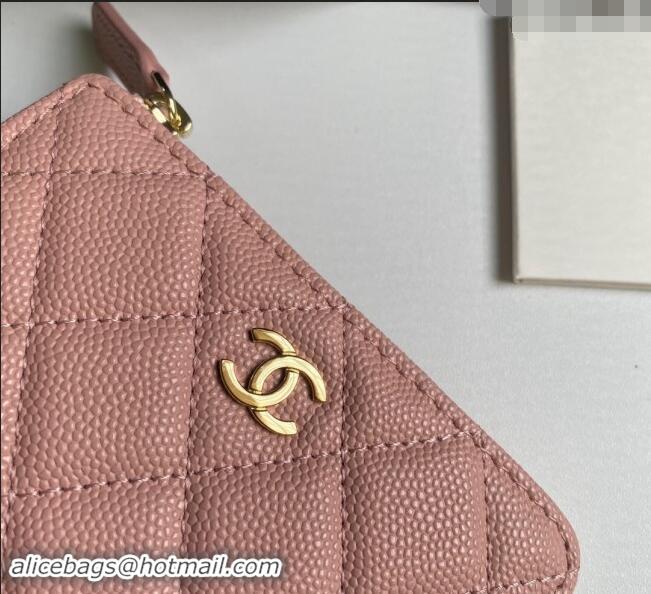 Buy Best Price Chanel Grained Calfskin Zip Card Holder Wallet AP0221 Light Pink 2024