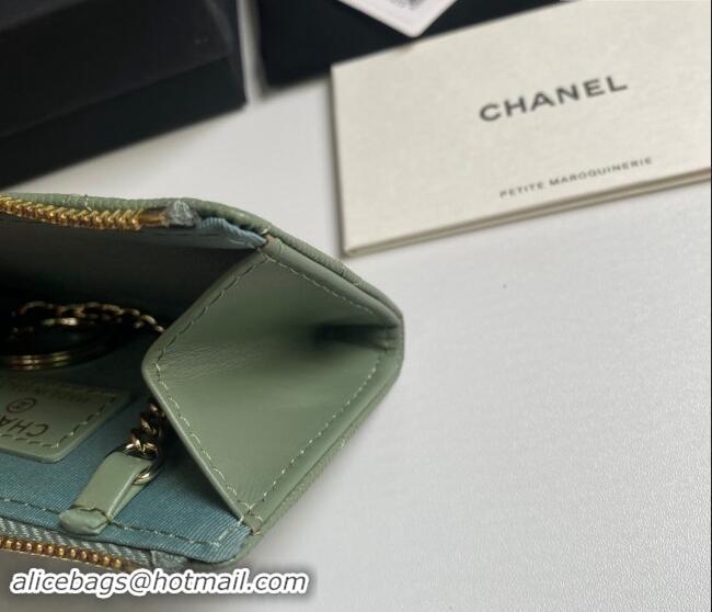 Inexpensive Chanel Grained Calfskin Zip Card Holder Wallet AP0221 Avocado Green 2024