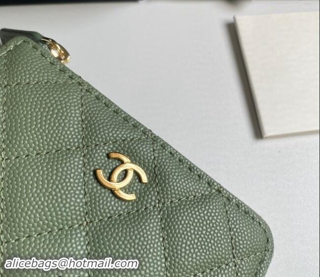 Inexpensive Chanel Grained Calfskin Zip Card Holder Wallet AP0221 Avocado Green 2024