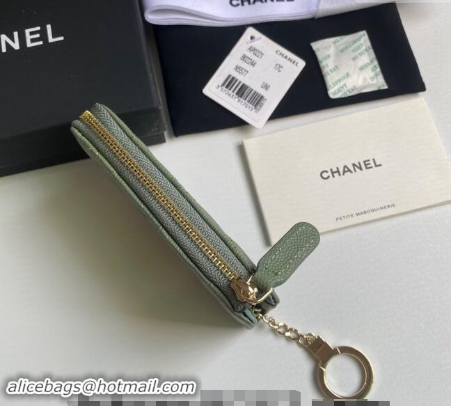 Inexpensive Chanel Grained Calfskin Zip Card Holder Wallet AP0221 Avocado Green 2024