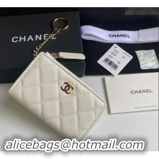 Buy Fashionable Chanel Grained Calfskin Zip Card Holder Wallet AP0221 White 2024