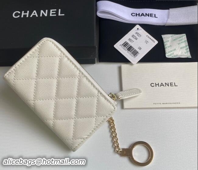 Buy Fashionable Chanel Grained Calfskin Zip Card Holder Wallet AP0221 White 2024