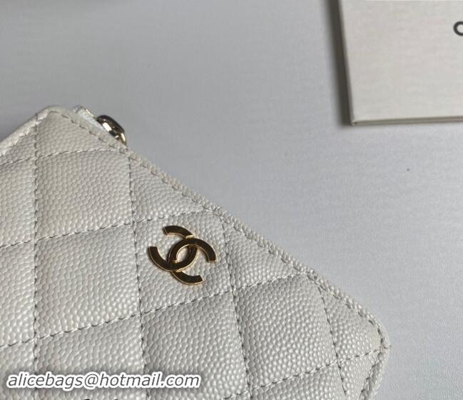 Buy Fashionable Chanel Grained Calfskin Zip Card Holder Wallet AP0221 White 2024