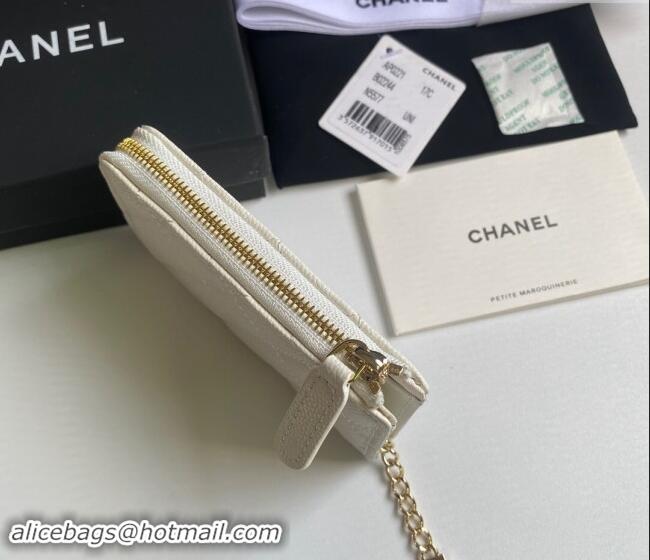 Buy Fashionable Chanel Grained Calfskin Zip Card Holder Wallet AP0221 White 2024