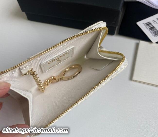 Buy Fashionable Chanel Grained Calfskin Zip Card Holder Wallet AP0221 White 2024