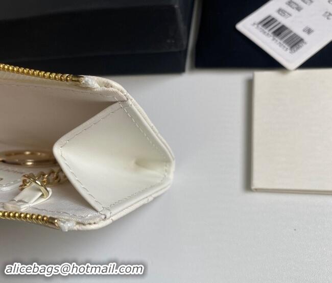 Buy Fashionable Chanel Grained Calfskin Zip Card Holder Wallet AP0221 White 2024