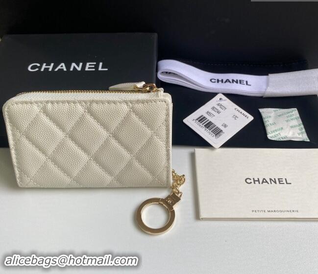 Buy Fashionable Chanel Grained Calfskin Zip Card Holder Wallet AP0221 White 2024