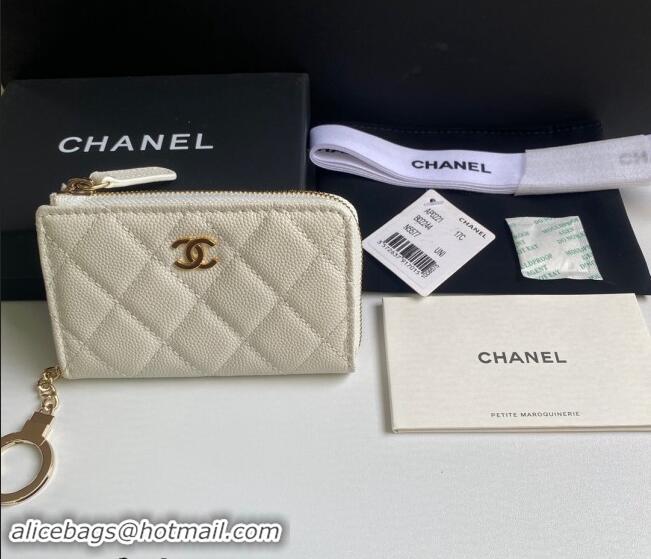 Buy Fashionable Chanel Grained Calfskin Zip Card Holder Wallet AP0221 White 2024