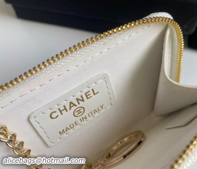 Buy Fashionable Chanel Grained Calfskin Zip Card Holder Wallet AP0221 White 2024