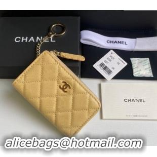 New Design Chanel Grained Calfskin Zip Card Holder Wallet AP0221 Yellow 2024