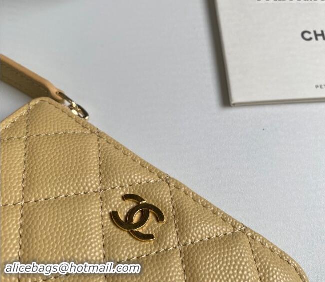 New Design Chanel Grained Calfskin Zip Card Holder Wallet AP0221 Yellow 2024