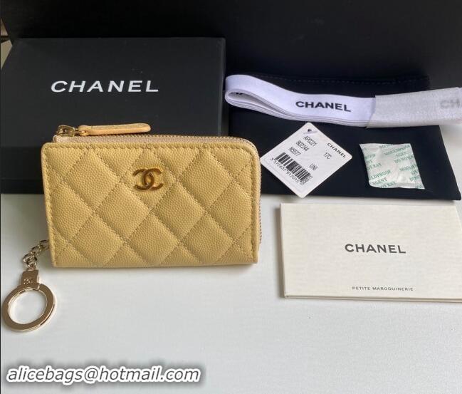 New Design Chanel Grained Calfskin Zip Card Holder Wallet AP0221 Yellow 2024