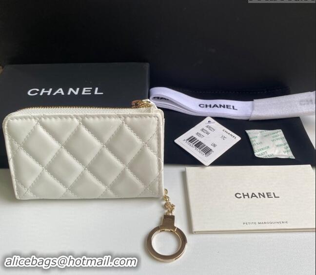 Reasonable Price Chanel Patent Calfskin Zip Card Holder Wallet AP0221 White 2024