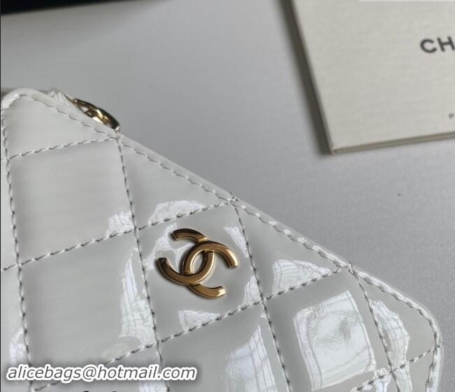 Reasonable Price Chanel Patent Calfskin Zip Card Holder Wallet AP0221 White 2024