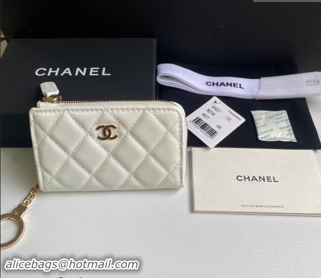 Reasonable Price Chanel Patent Calfskin Zip Card Holder Wallet AP0221 White 2024