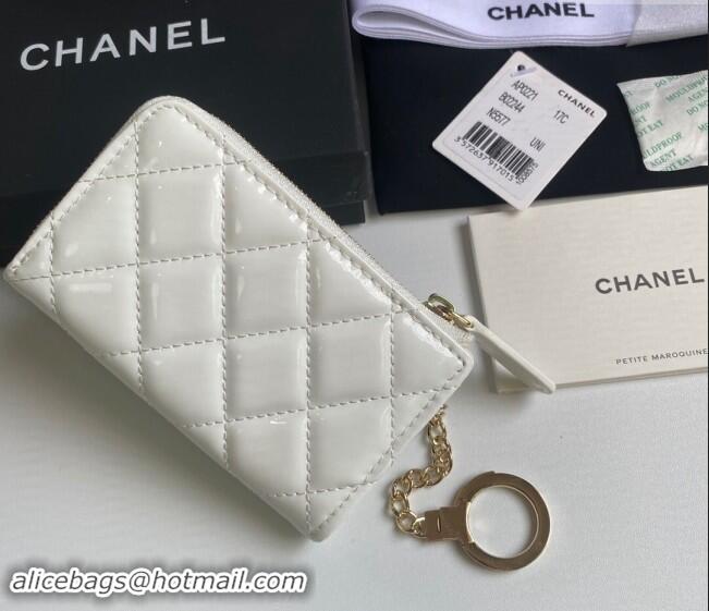 Reasonable Price Chanel Patent Calfskin Zip Card Holder Wallet AP0221 White 2024