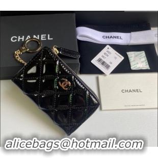 Well Crafted Chanel Patent Calfskin Zip Card Holder Wallet AP0221 Black 2024