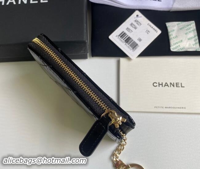 Well Crafted Chanel Patent Calfskin Zip Card Holder Wallet AP0221 Black 2024