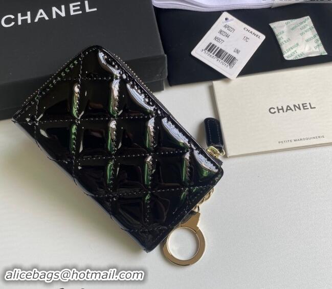 Well Crafted Chanel Patent Calfskin Zip Card Holder Wallet AP0221 Black 2024