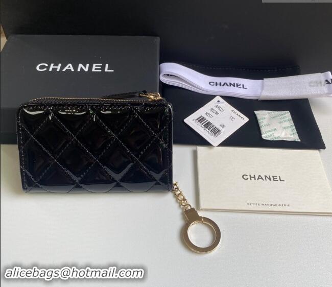 Well Crafted Chanel Patent Calfskin Zip Card Holder Wallet AP0221 Black 2024