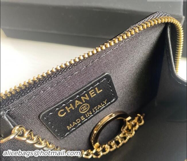 Well Crafted Chanel Patent Calfskin Zip Card Holder Wallet AP0221 Black 2024