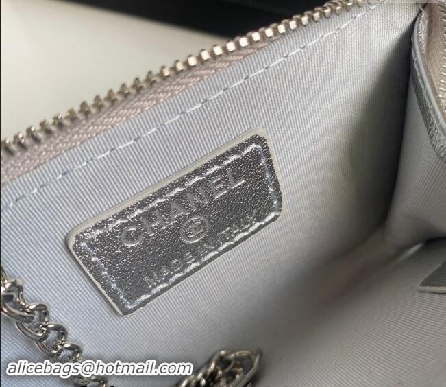 Buy Cheap Chanel Metallic Calfskin Zip Card Holder Wallet AP0221 Silver 2024