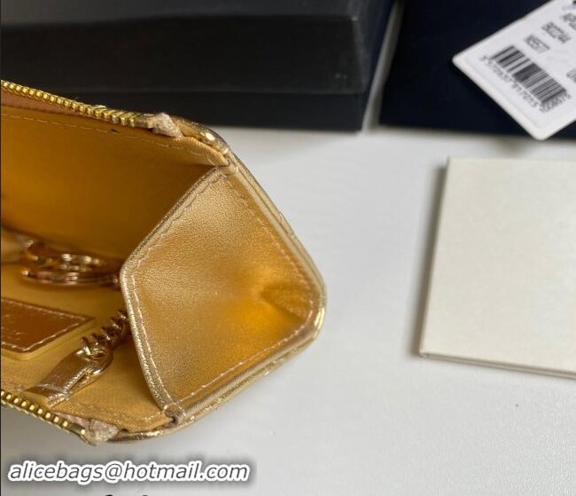 Super Quality Chanel Metallic Calfskin Zip Card Holder Wallet AP0221 Gold 2024